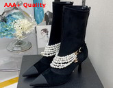 Chanel Ankle Boots Stretch Suede Calfskin Grograin Pearls Black Ref G37542 Replica