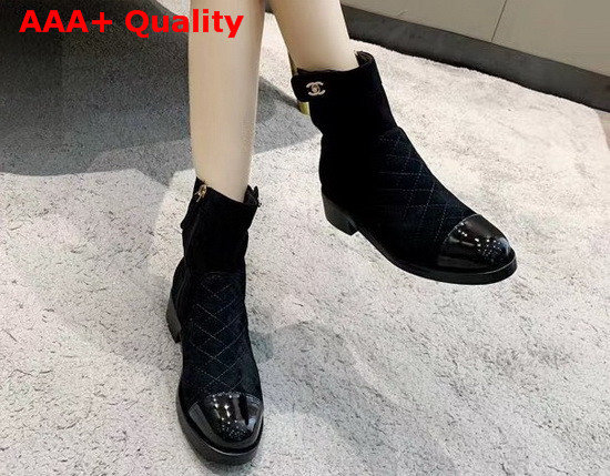 Chanel Ankle Boots Suede Calfskin and Patent Calfskin Black G36763 Replica