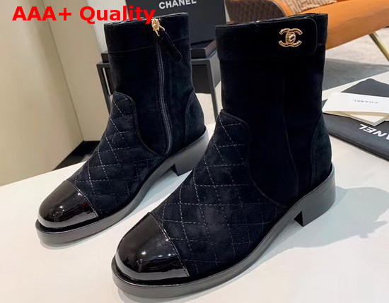 Chanel Ankle Boots Suede Calfskin and Patent Calfskin Black G36763 Replica