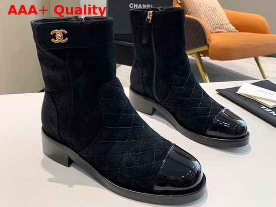 Chanel Ankle Boots Suede Calfskin and Patent Calfskin Black G36763 Replica