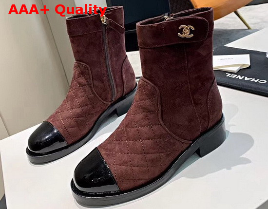 Chanel Ankle Boots Suede Calfskin and Patent Calfskin Brown and Black G36763 Replica