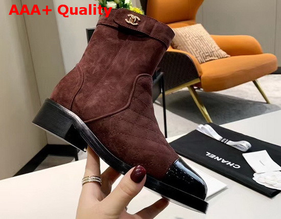 Chanel Ankle Boots Suede Calfskin and Patent Calfskin Brown and Black G36763 Replica