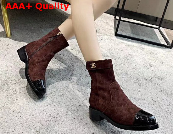 Chanel Ankle Boots Suede Calfskin and Patent Calfskin Brown and Black G36763 Replica