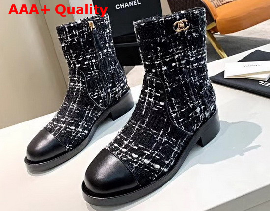 Chanel Ankle Boots Tweed and Calfskin Black and White G36763 Replica