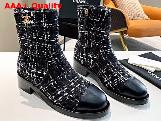 Chanel Ankle Boots Tweed and Calfskin Black and White G36763 Replica