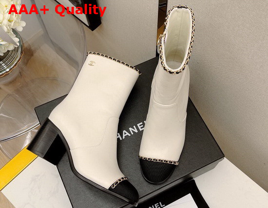 Chanel Ankle Boots White Lambskin Grosgrain Ref G37822 Replica