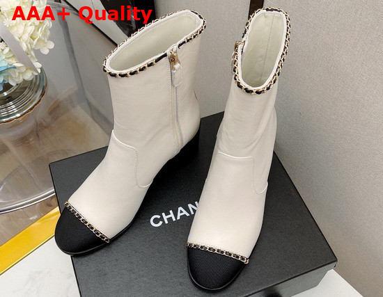 Chanel Ankle Boots White Lambskin Grosgrain Ref G37822 Replica