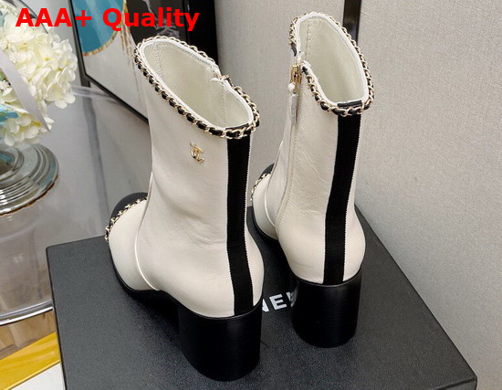 Chanel Ankle Boots White Lambskin Grosgrain Ref G37822 Replica