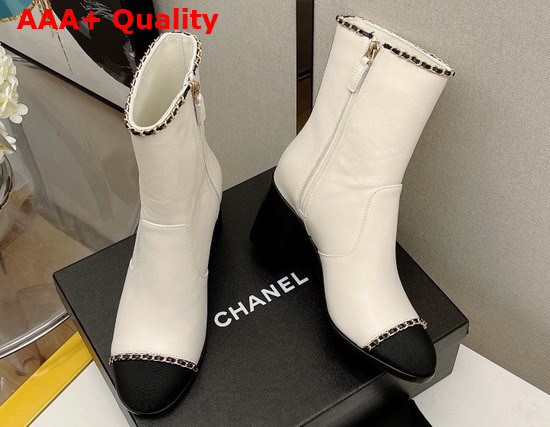 Chanel Ankle Boots White Lambskin Grosgrain Ref G37822 Replica