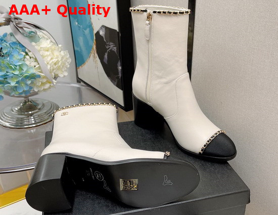 Chanel Ankle Boots White Lambskin Grosgrain Ref G37822 Replica