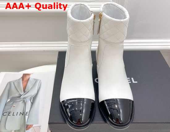 Chanel Ankle Boots White Lambskin and Black Patent Leather Replica