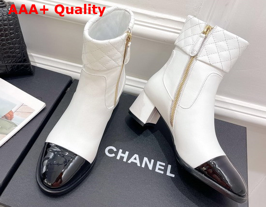 Chanel Ankle Boots White Lambskin and Black Patent Leather Replica