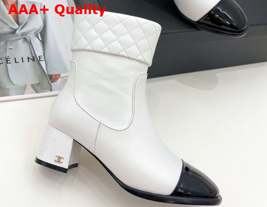 Chanel Ankle Boots White Lambskin and Black Patent Leather Replica