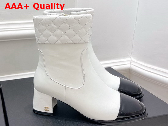 Chanel Ankle Boots White Lambskin and Black Patent Leather Replica