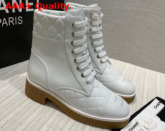 Chanel Ankle Boots White Lambskin and Quilted Lambskin Replica