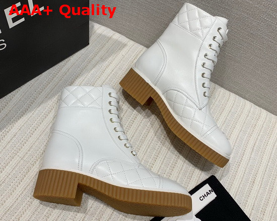 Chanel Ankle Boots White Lambskin and Quilted Lambskin Replica