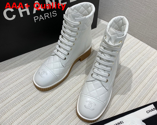 Chanel Ankle Boots White Lambskin and Quilted Lambskin Replica