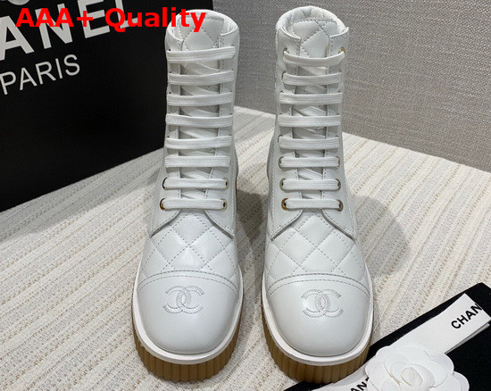 Chanel Ankle Boots White Lambskin and Quilted Lambskin Replica