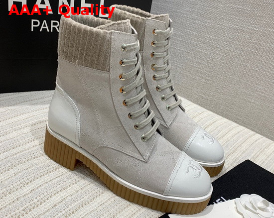 Chanel Ankle Boots White Suede Calfskin and Lambskin Replica