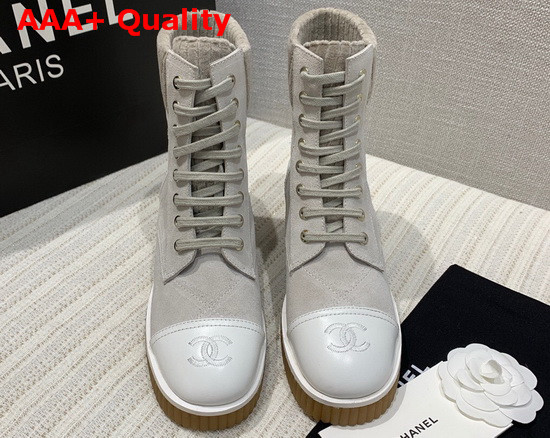 Chanel Ankle Boots White Suede Calfskin and Lambskin Replica