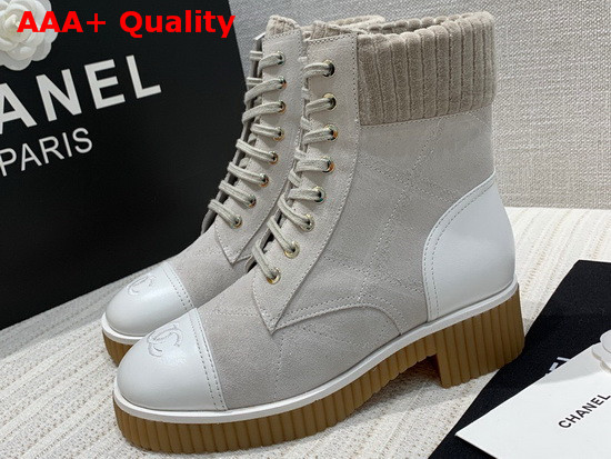 Chanel Ankle Boots White Suede Calfskin and Lambskin Replica