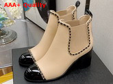 Chanel Ankle Boots in Beige Lambskin with Chain Trims Replica