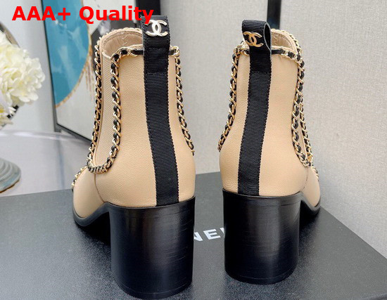 Chanel Ankle Boots in Beige Lambskin with Chain Trims Replica