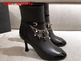 Chanel Ankle Boots in Black Calf Leather and Patent Leather with Chain Details Replica