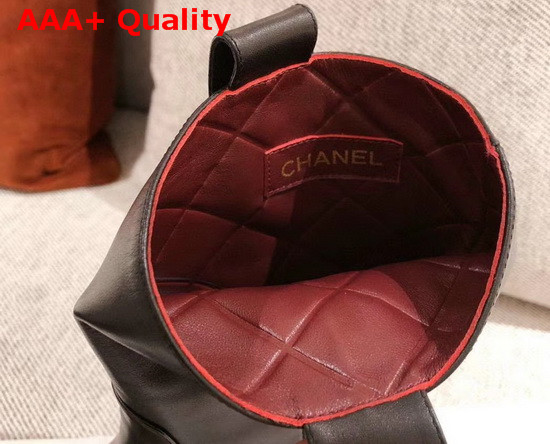 Chanel Ankle Boots in Black Calfskin with Gold Metal Logo G36749 Replica