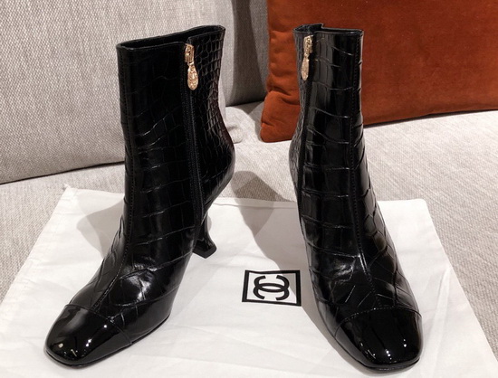 Chanel Ankle Boots in Black Crocodile Embossed Calfskin Replica