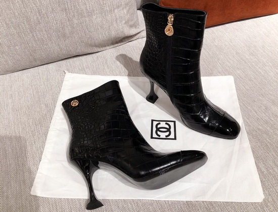 Chanel Ankle Boots in Black Crocodile Embossed Calfskin Replica