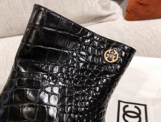 Chanel Ankle Boots in Black Crocodile Embossed Calfskin Replica