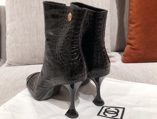 Chanel Ankle Boots in Black Crocodile Embossed Calfskin Replica