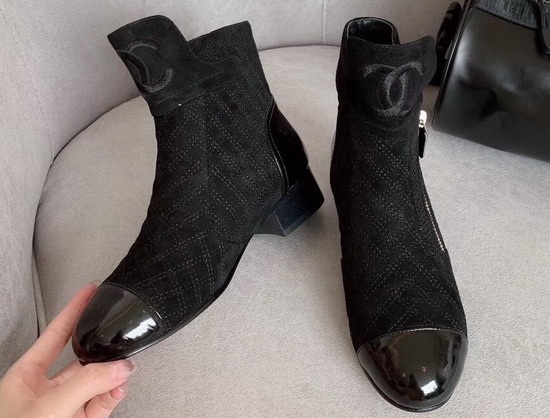 Chanel Ankle Boots in Black Embroidered Suede Calfskin