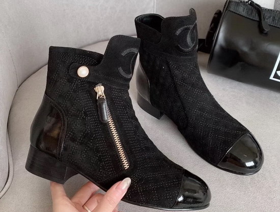 Chanel Ankle Boots in Black Embroidered Suede Calfskin