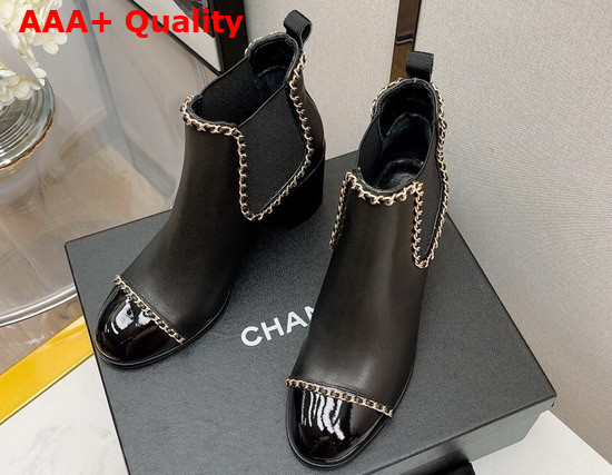 Chanel Ankle Boots in Black Lambskin with Chain Trims Replica