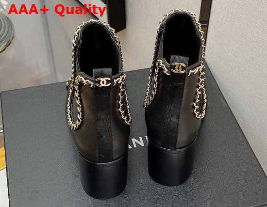 Chanel Ankle Boots in Black Lambskin with Chain Trims Replica