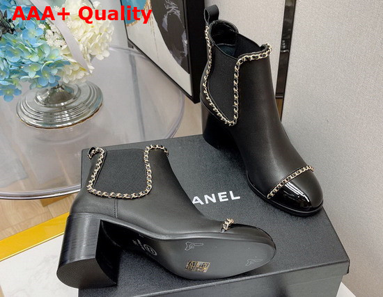 Chanel Ankle Boots in Black Lambskin with Chain Trims Replica