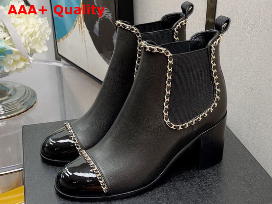 Chanel Ankle Boots in Black Lambskin with Chain Trims Replica