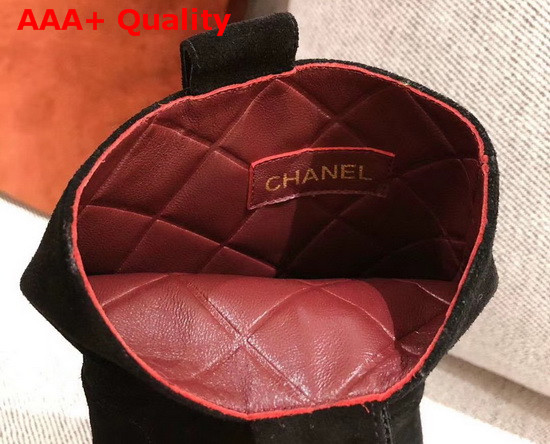 Chanel Ankle Boots in Black Suede Calfskin with Gold Metal Logo G36749 Replica