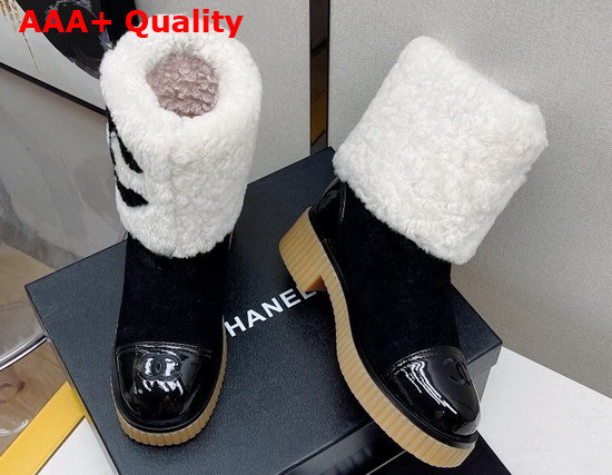 Chanel Ankle Boots in Black Suede and White Shearling Replica