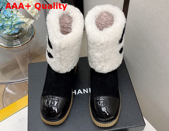 Chanel Ankle Boots in Black Suede and White Shearling Replica