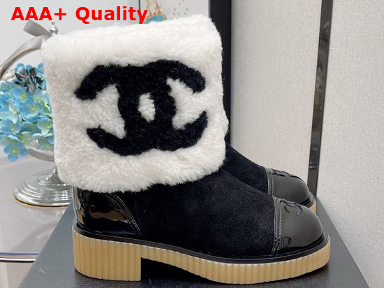 Chanel Ankle Boots in Black Suede and White Shearling Replica