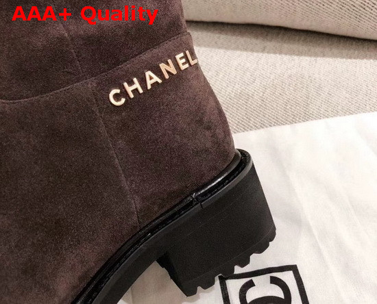 Chanel Ankle Boots in Brown Suede Calfskin with Gold Metal Logo G36749 Replica