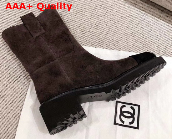 Chanel Ankle Boots in Brown Suede Calfskin with Gold Metal Logo G36749 Replica