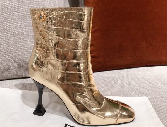 Chanel Ankle Boots in Gold Crocodile Embossed Calfskin Replica