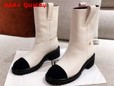 Chanel Ankle Boots in Ivory Calfskin with Gold Metal Logo G36749 Replica