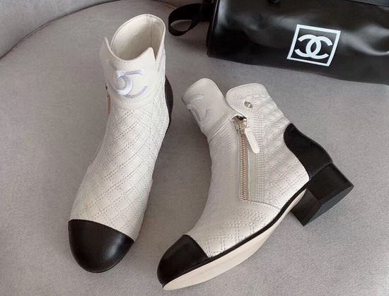 Chanel Ankle Boots in Ivory Embroidered Calfskin