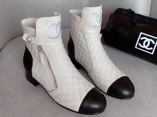 Chanel Ankle Boots in Ivory Embroidered Calfskin