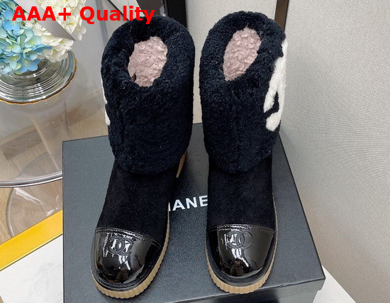 Chanel Ankle Boots in Navy Blue Suede and Shearling Replica